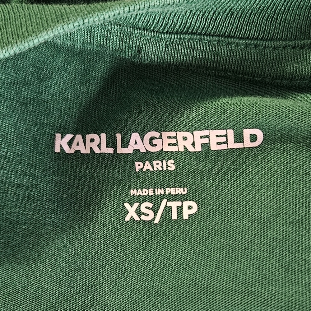 Karl Lagerfeld Paris Logo Tee Green Varsity Stripe XS - Picture 7 of 8